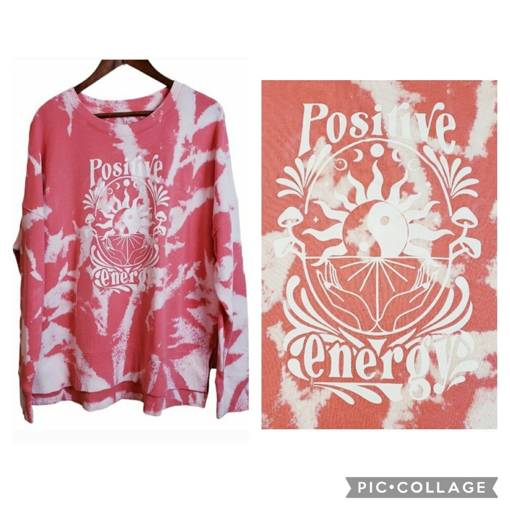 Time & Tru Womens XL Sweatshirt Pink Handcraft Tie-Dyed Graphics Side Slits - Picture 1 of 15